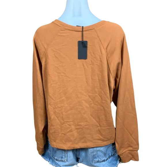 Circle X Cozy Raglan Oversized Comfy Crewneck Sweatshirt in Rust Loungewear - Picture 3 of 4